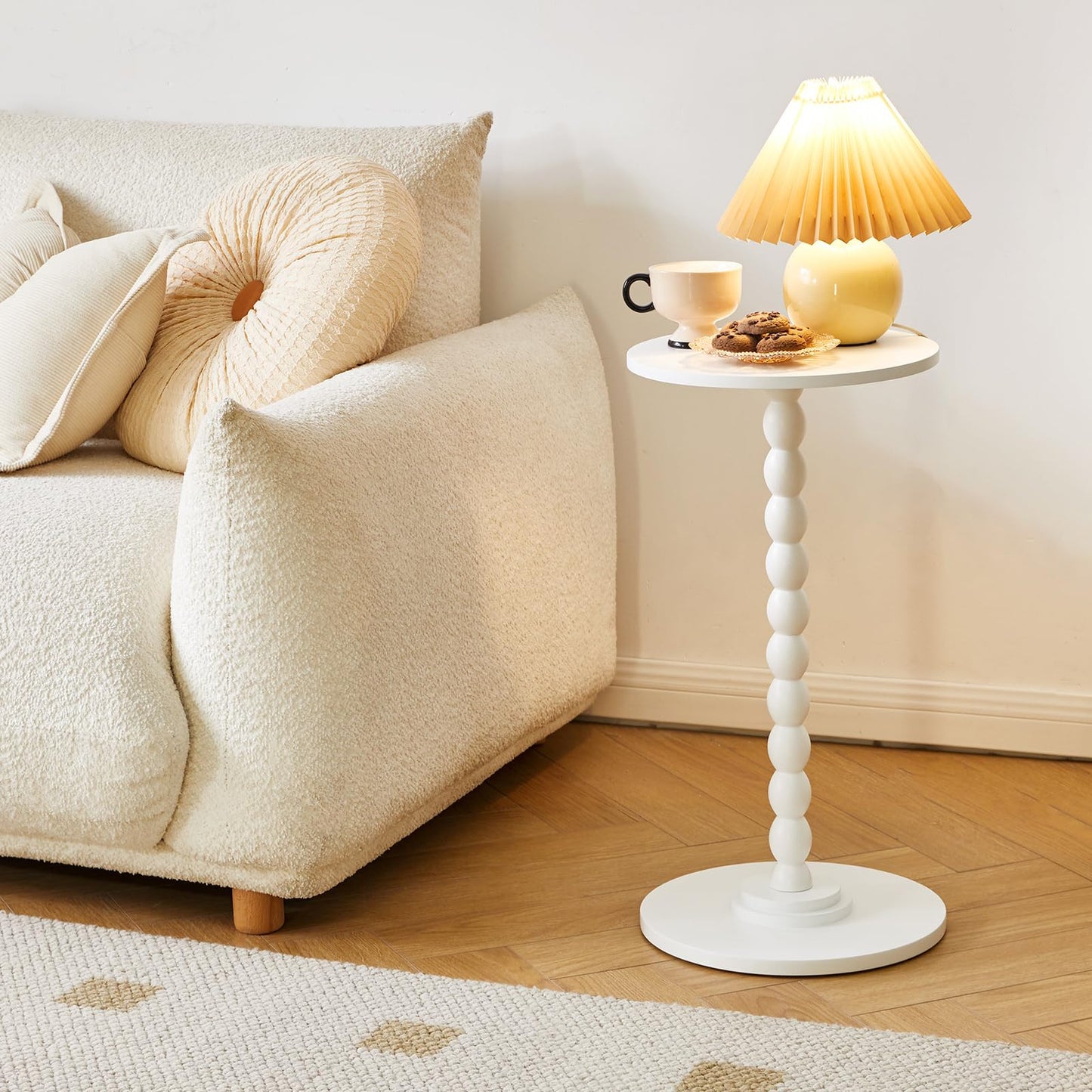Aibiju Narrow End Table, Modern Nightstand, Round Side Table, Small Bedside Table with Solid Wood Leg for Living Room, Bedroom, Small Spaces