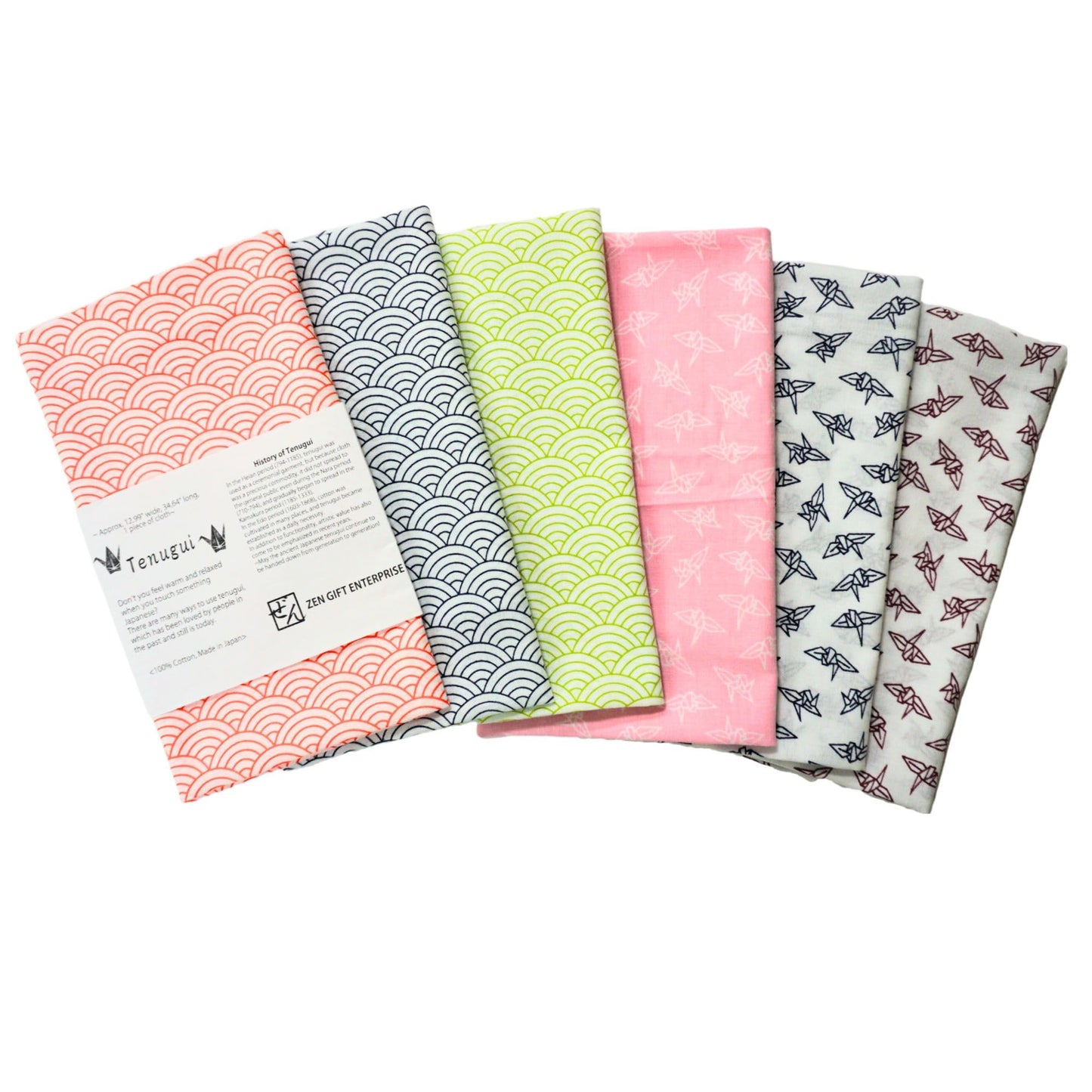 ZEN GIFT ENTERPRISE Tenugui Traditional Towel Made in Japan Fray Prevention 100% Cotton Eco Friendly Kitchen Towels Gift Wrapping Seigaiha Orizuru