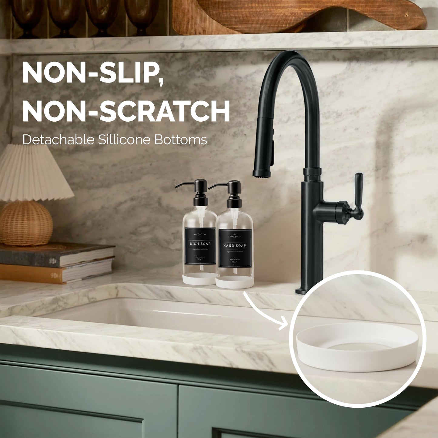 Vine Creations Glass Soap Dispenser, 2 Pack Kitchen Soap Dispenser Set with Stainless Steel Pump