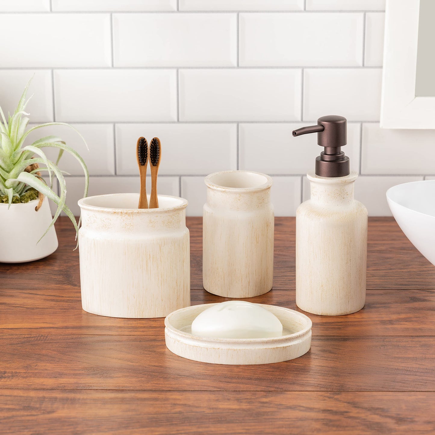 Creative Scents Rustic Luxe Bathroom Soap Dispenser - Beige Hand Soap Dispenser for Bathroom with Strong Easy Dispensing Pump