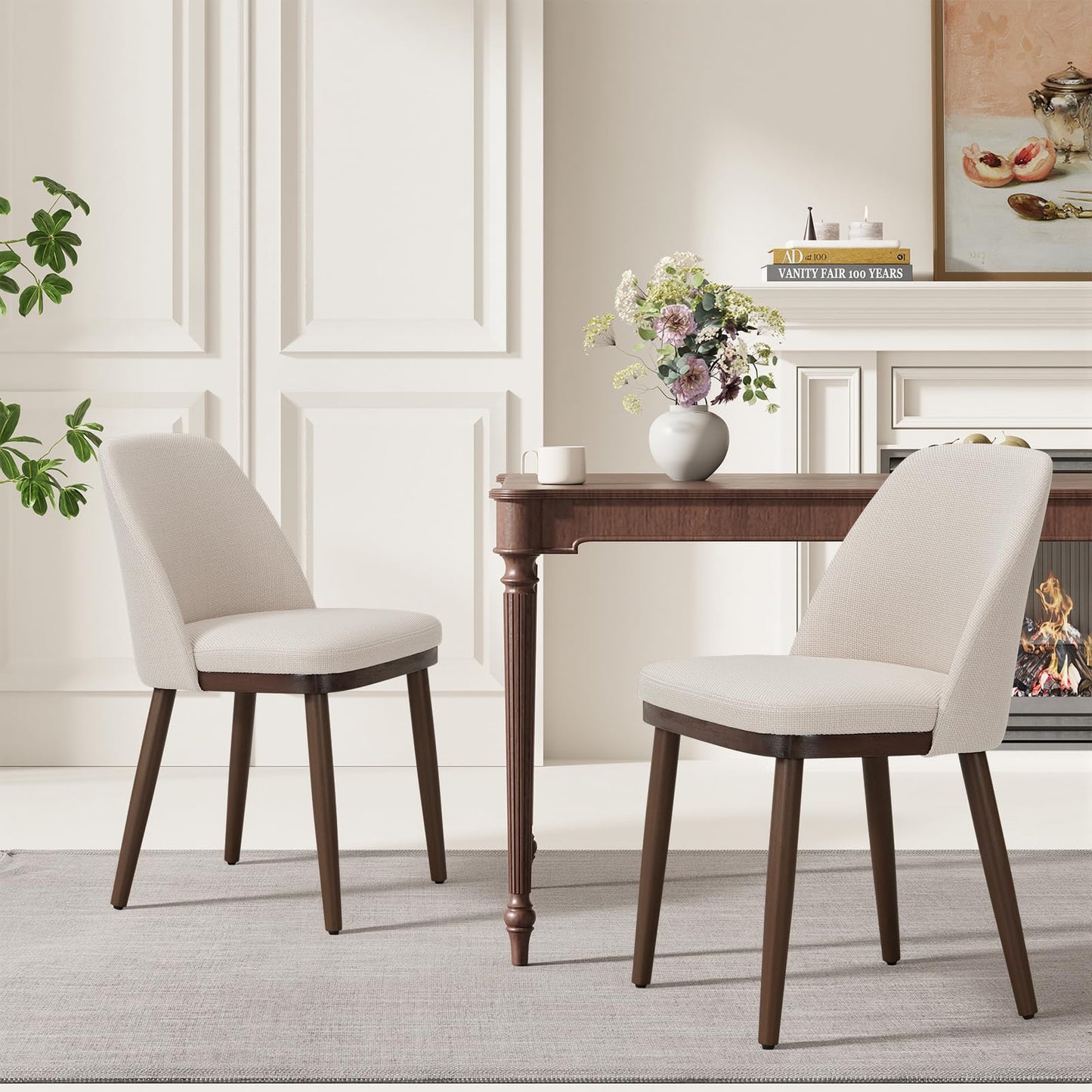 MALOL Thick Wood-base Dining Chairs Set of 2, Upholstered Kitchen Chairs with Solid Wood Legs and Thick Seat Cushion