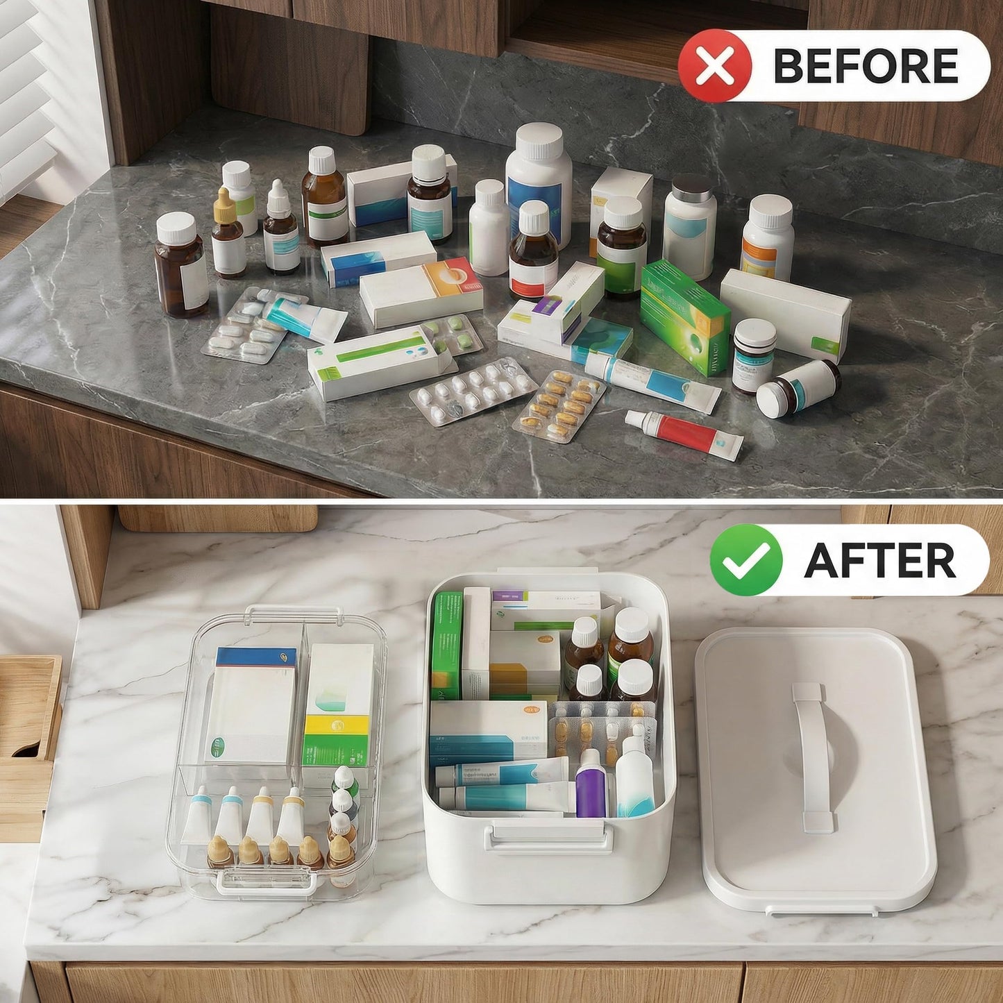 Kryndle Medicine Storage Box, 2 Layer Medicine Box with Compartments