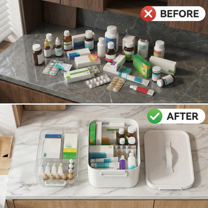 Kryndle Medicine Storage Box, 2 Layer Medicine Box with Compartments