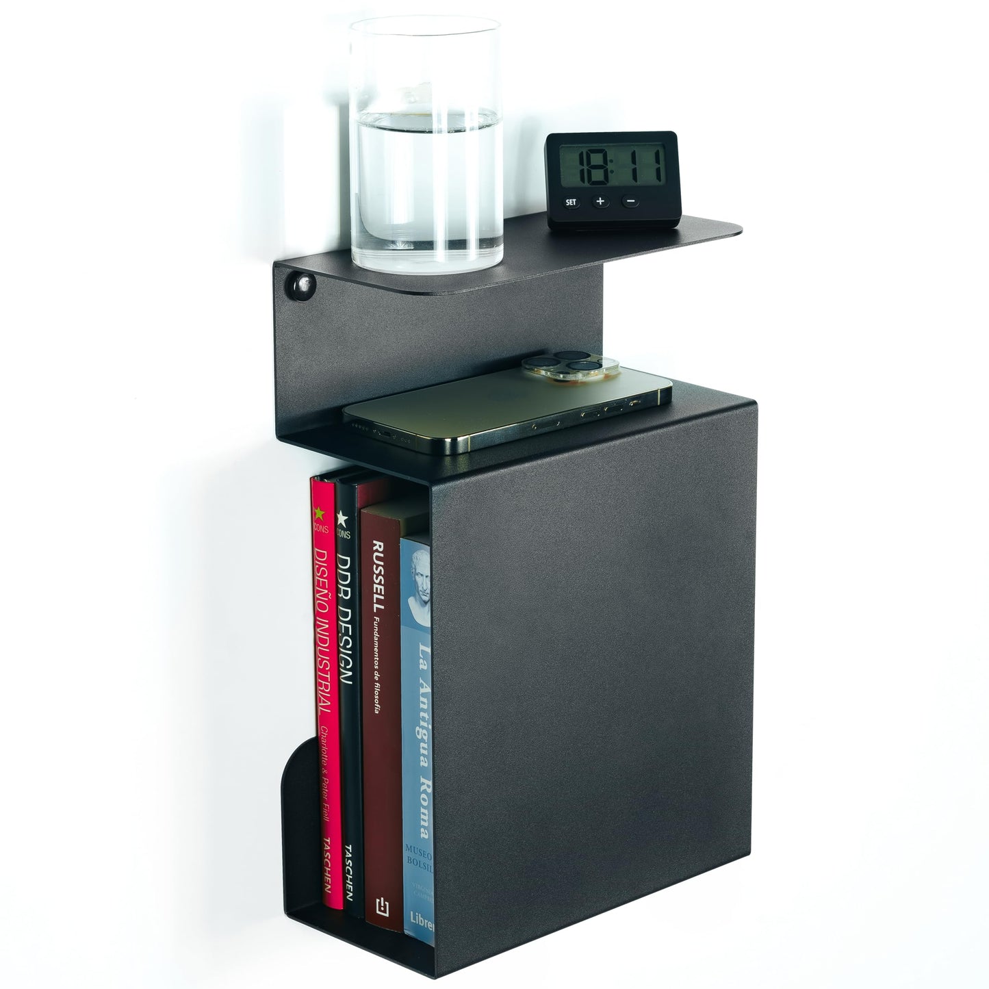 etterr Set of 2 Narrow Floating Bedside Tables | 100% Steel | Black | Made in Europe