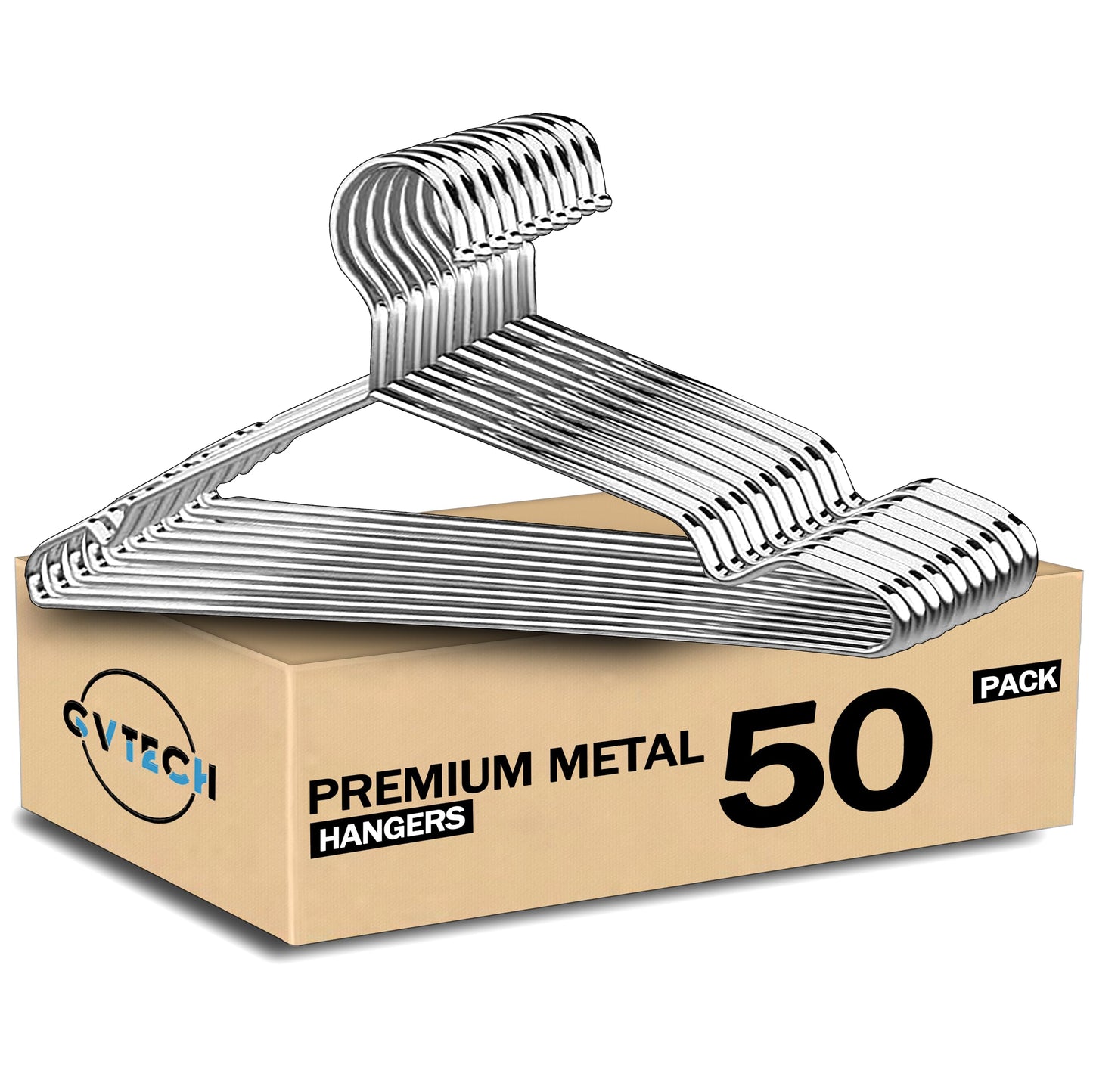 GVTECH Metal Stainless Steel Hanger, [50 Pack] Solid Hanger 42 CM Heavy Duty Lightweight Sturdy and Durable for Standard Jacket Pants Space Saving
