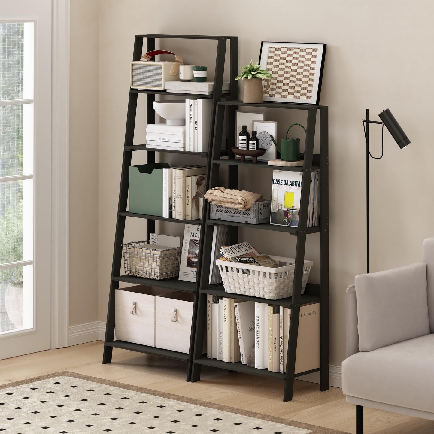 Furinno LADDER Book Shelf, 5-Tier Ladder Shelf, Bookshelf, Display Storage Shelves, 13 x 23.6 x 53.5, for Living Room, Home Office, Espresso