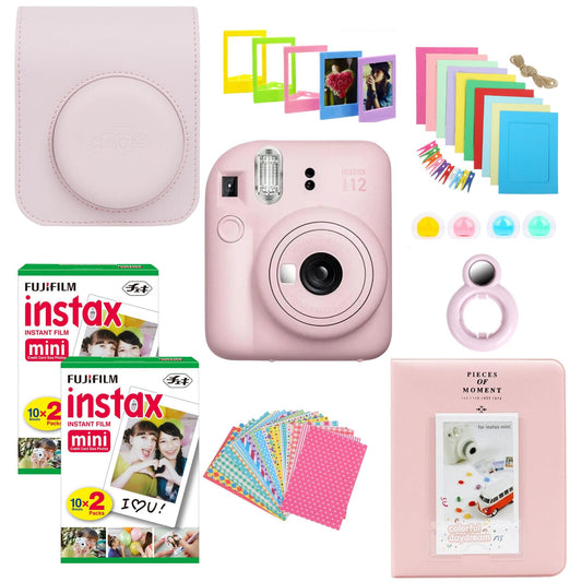 Clikoze Instant Camera Bundle with Fujifilm Mini 12 Blossom Pink Camera, Fujifilm 40 Shot Mini Film, Clikoze Mini 12 Case, Mini Album Book, Film