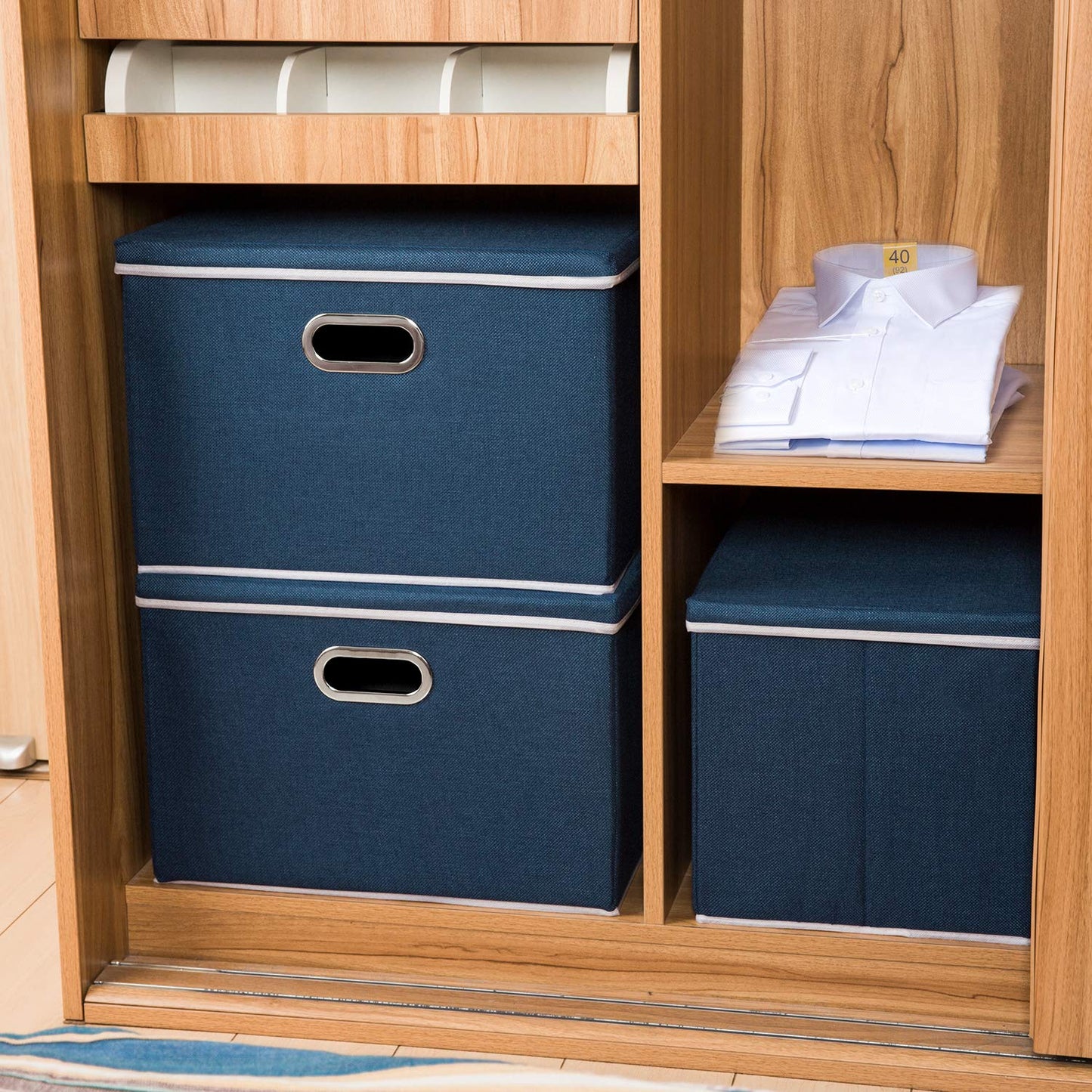 Prandom Storage Boxes with Lids Large,Collapsible Linen Fabric Storage Box,Decorative Bins,Really Useful Box,Clothing
