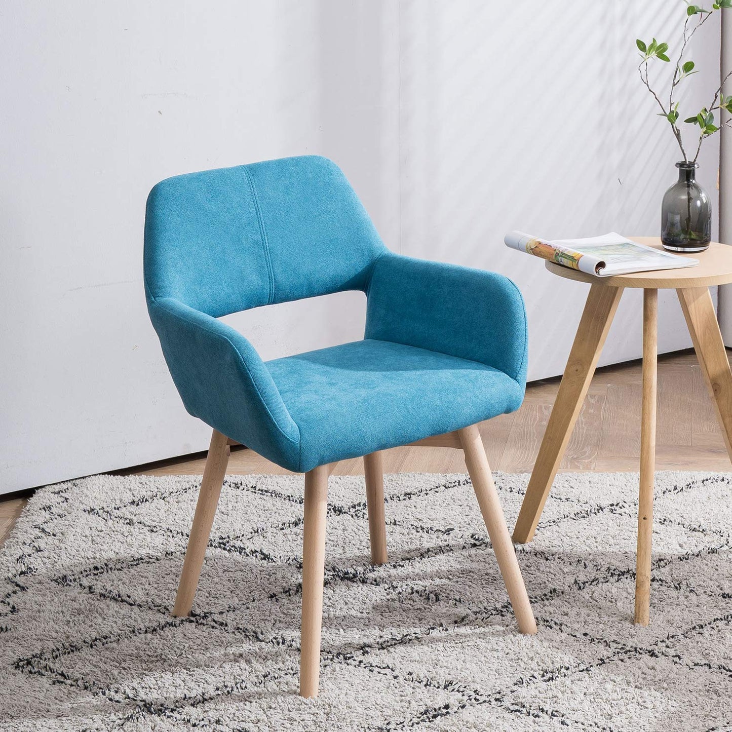 YEEFY Desk Chair No Wheels Vanity Chair Comfy Accent Chair for Living Dining Room Bedroom Home Office Mid Century Modern Upholstered Armchair with