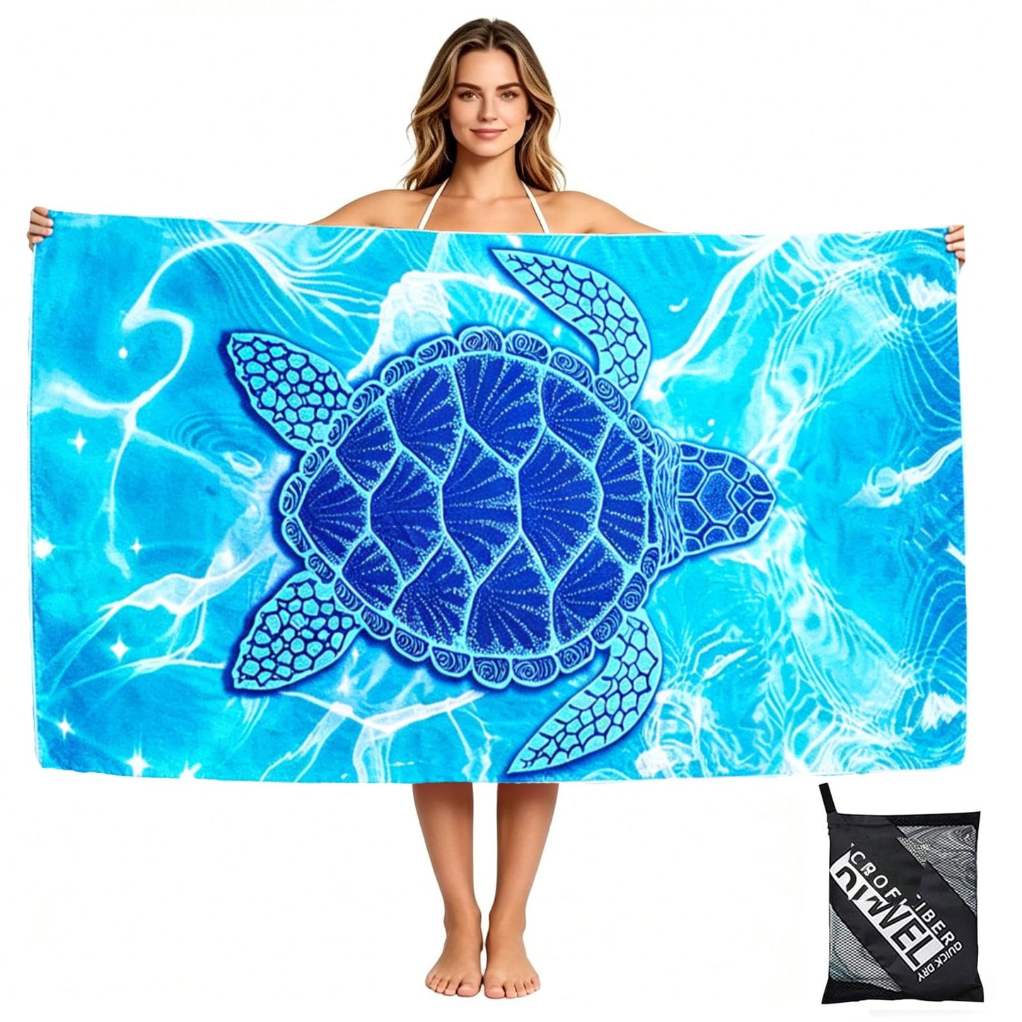yayafunfun Large Quick Dry Microfibre Beach Towels for Adults, 160X90cm Blue Turtle Bath Towel Travel Towels with Pocket