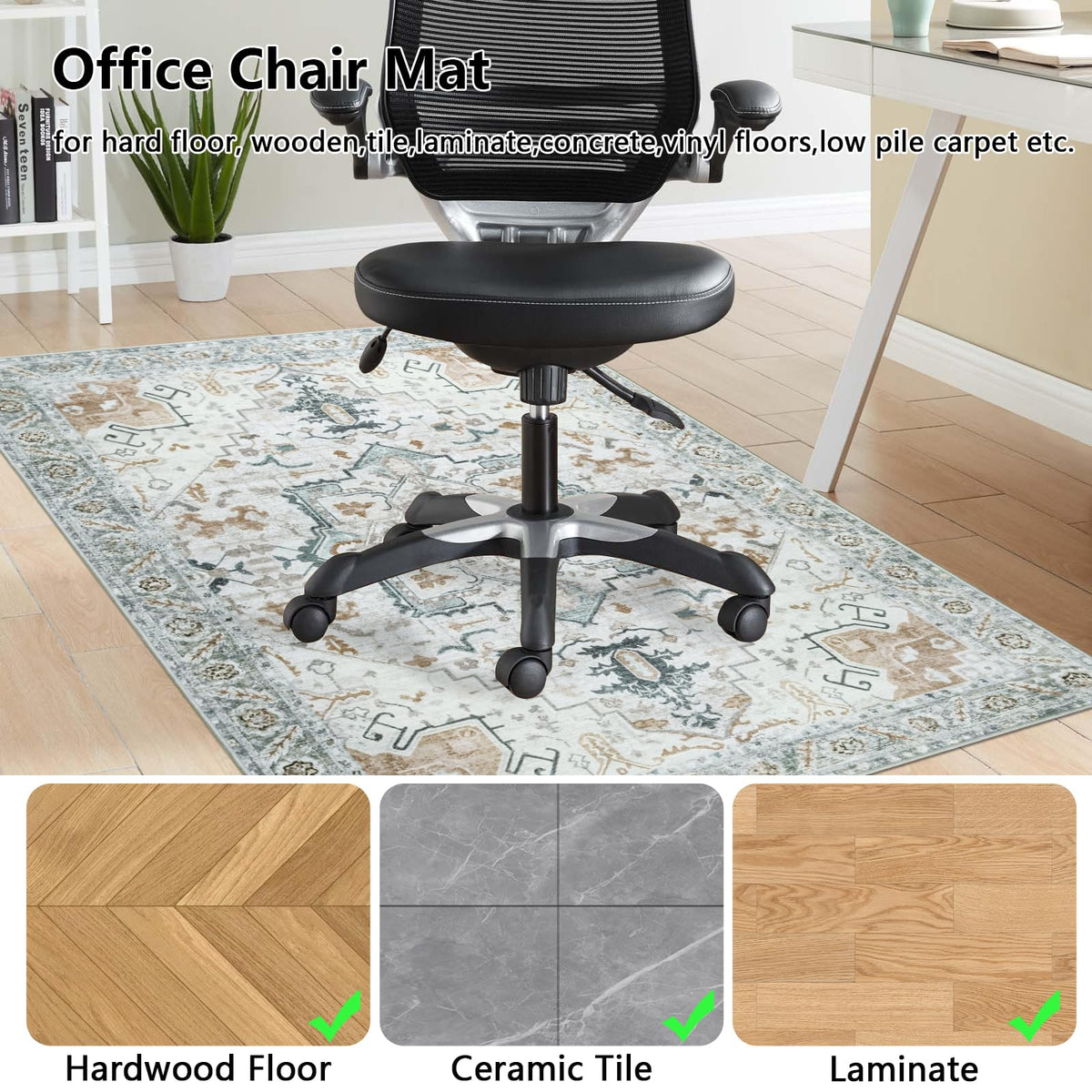Famibay Office Chair Mat for Hardwood Floor 90x120cm Floor Protector for Office Chair Non Slip Rubber Computer Desk Chair Mat for Hard Floor Washable