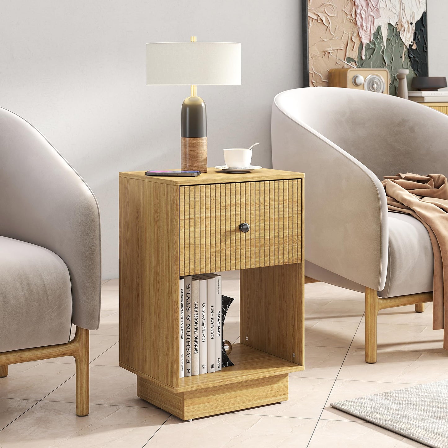 Manora Oak Bedside Tables Drawer Storage Nightstand End Table