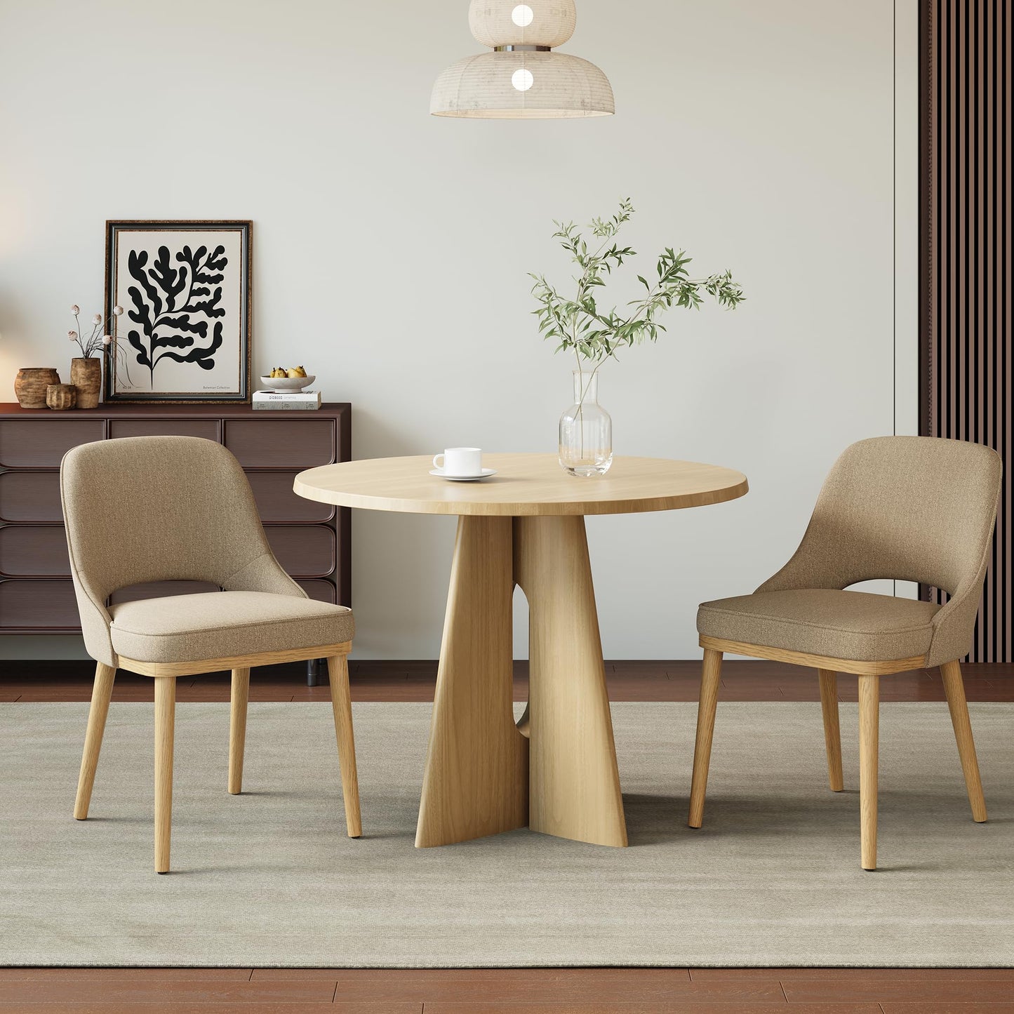 Dining Chairs Set of 2, Upholstered Dining Room Chairs with Chenille Fabric, Ergonomic Backrest, High Density Cushion & Rubber Wood Frame