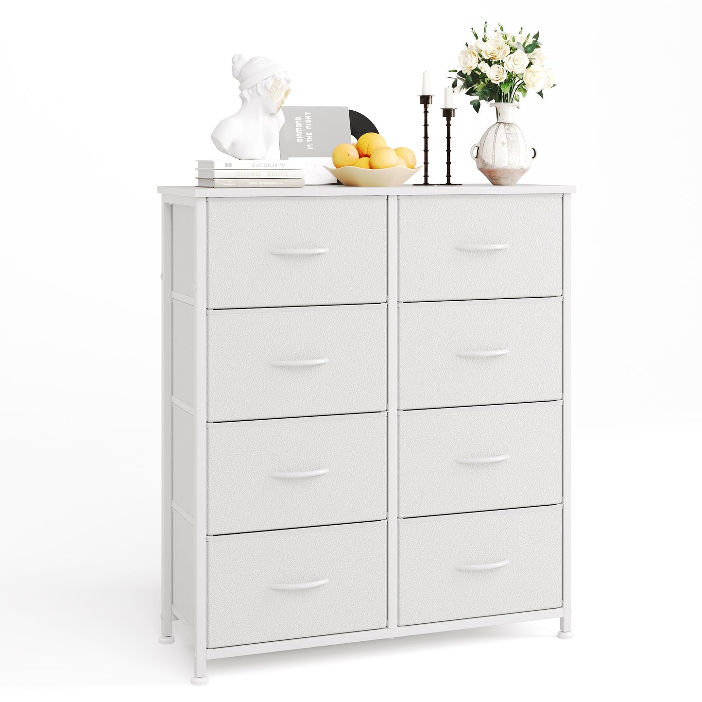 CAIYUN 8 Drawer Dresser, Tall Fabric Chest of Drawers with Wooden Top & Sturdy Metal Frame, Vertical Storage Cabinet for Bedroom, Closet, Nursery