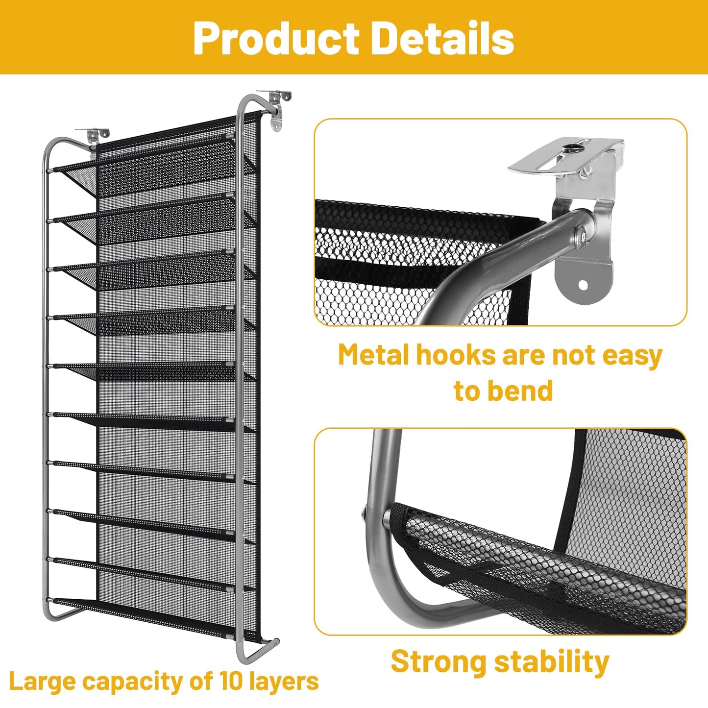 DBREAKS Pack of 2 10-Tier Adjustable Over Door Shoe Rack