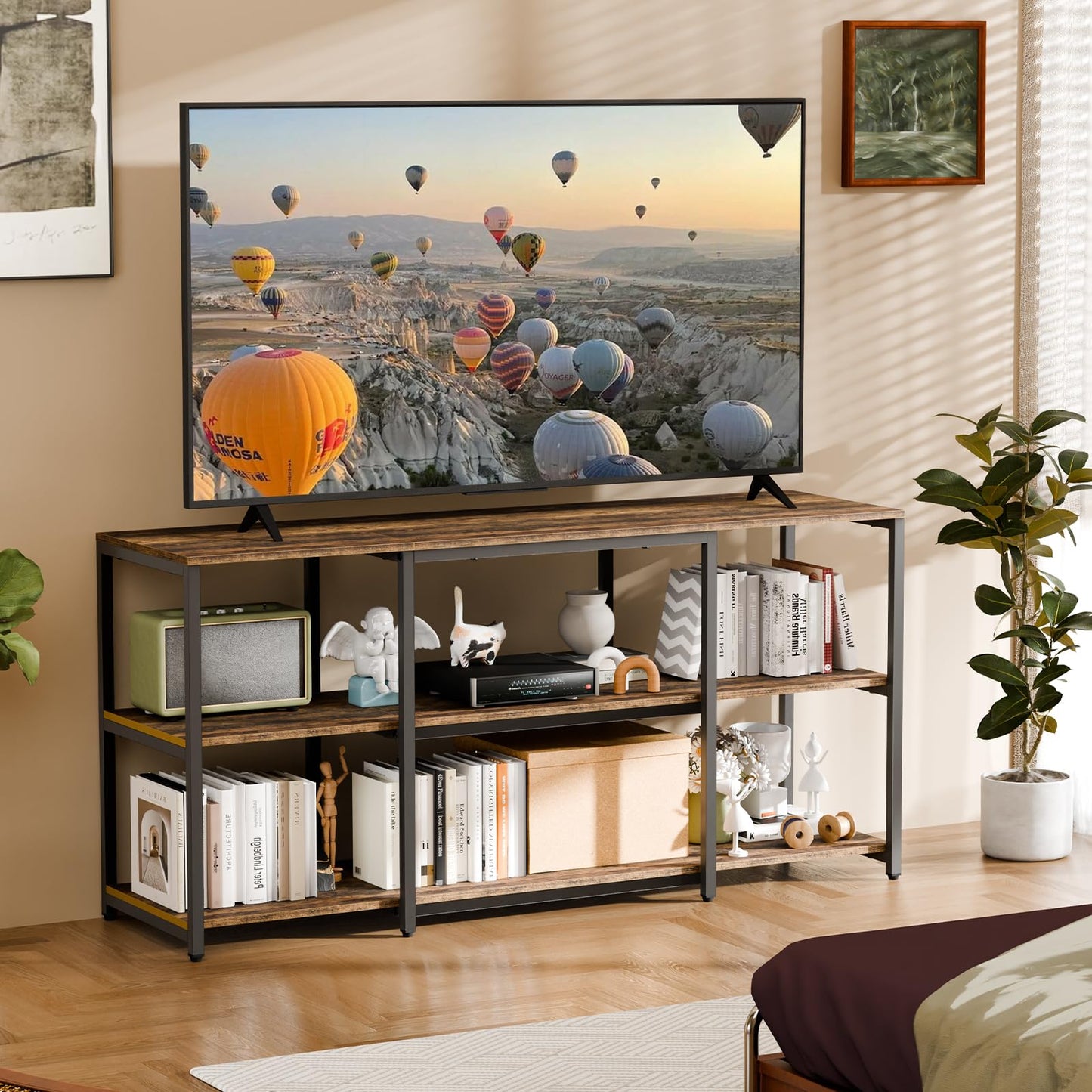 Aquzee TV Stand, 125 cm TV Stand Cabinet, 3 Tier Wooden TV Console Table Unit with Storage