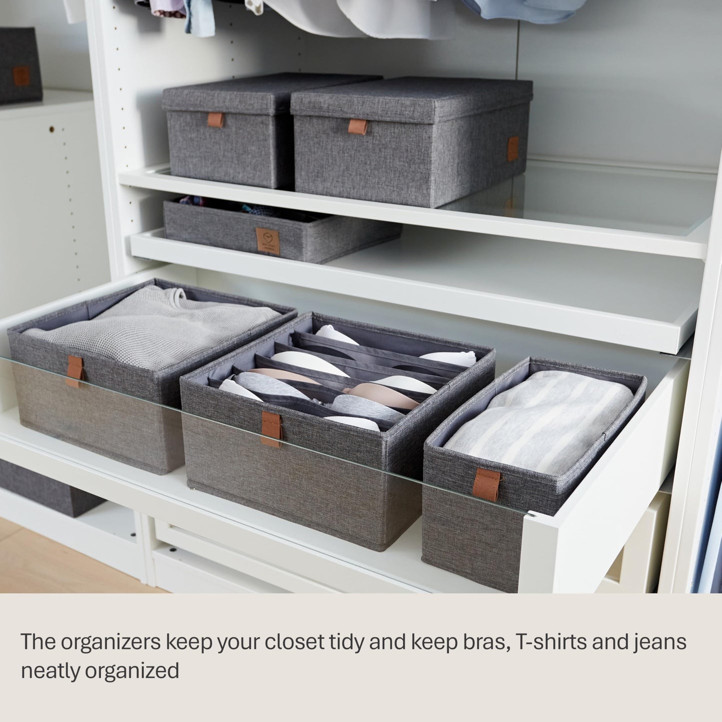 Love it Store it Premium Drawer Box, 2 Pieces, Fabric Wardrobe Organiser, Set of 6 Compartments, Grey, 30 x 30 x 15 cm