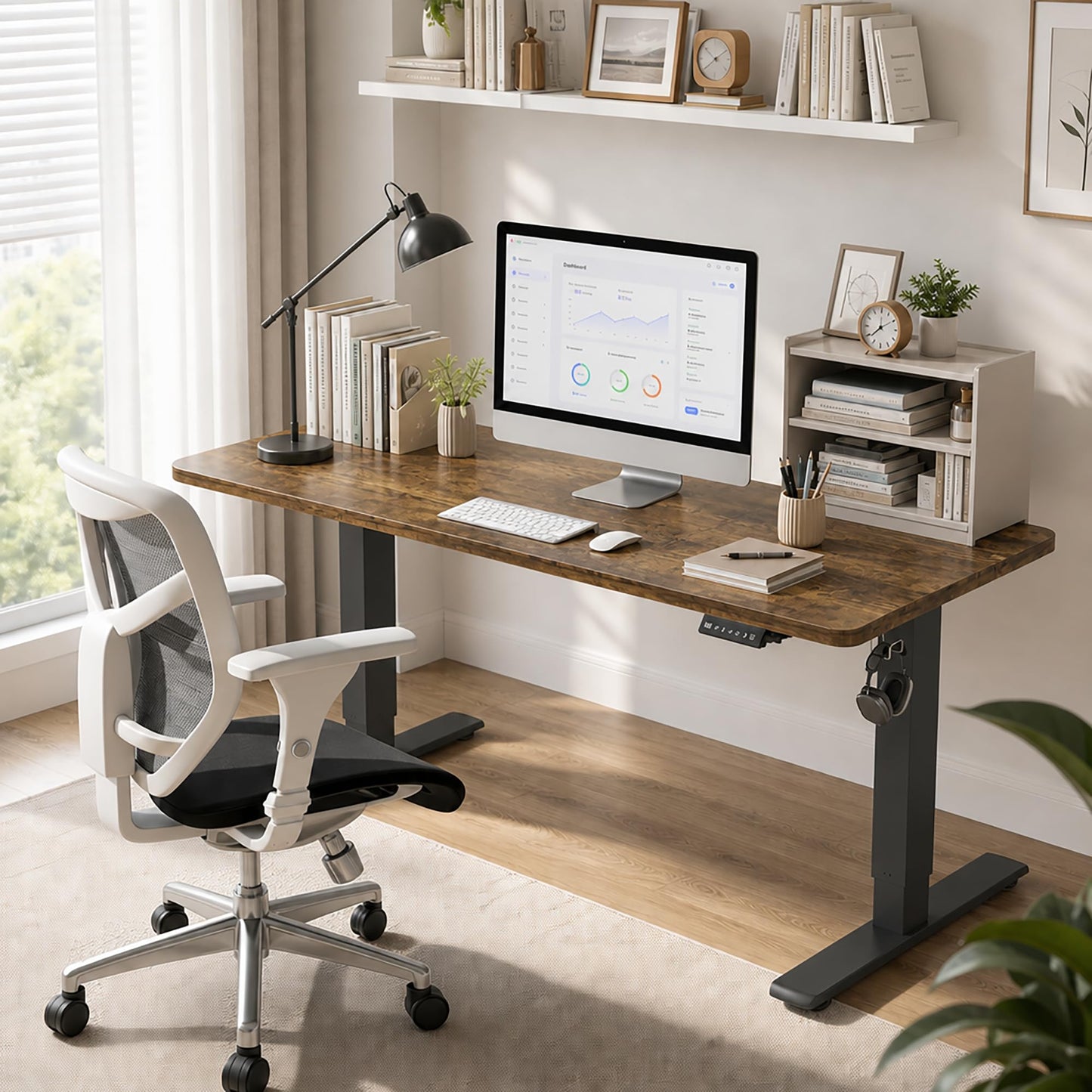 JUMMICO Electric Standing Desk with USB Charging, 120x60cm Height Adjustable Desk with Sedentary Reminder Stand Up Desk with Splice Board for Home
