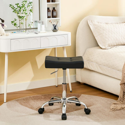 FIRAVOE Office Stool with Wheels 136 kg Capacity Adjustable Height 43.5–54.5 cm Black Faux Leather Workbench Stool