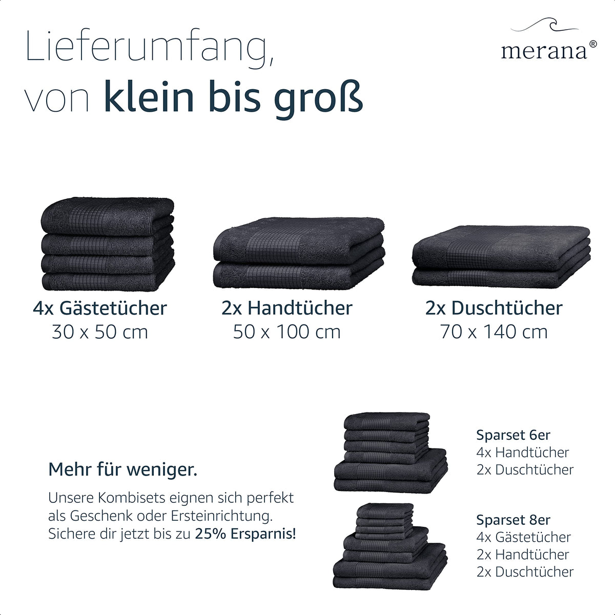 Merana Hand Towel Set | Absorbent, Soft and Lint | Terry Towel Guest Towel Quality Made of Heavy Organic Cotton 590 GSM