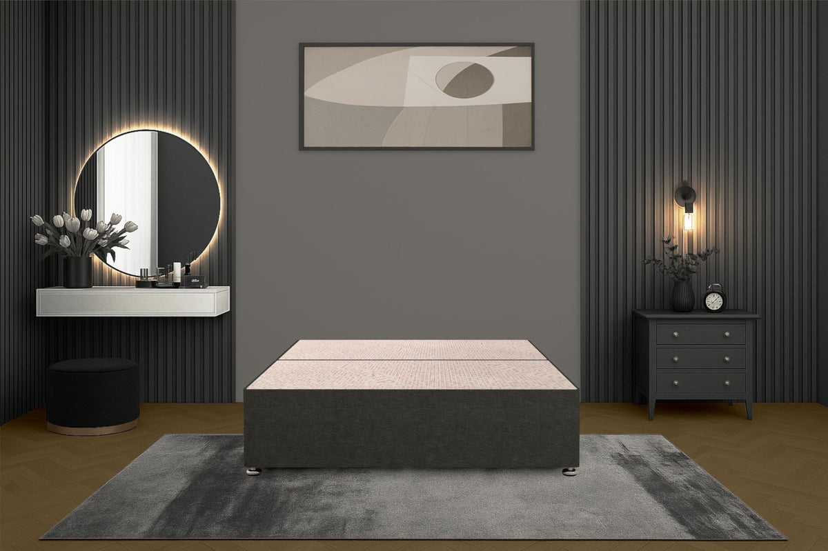 Bed Centre Bliss Grey Linen Divan Base with Optional Drawers and Headboard 4FT Small Double, No Drawers No Headboard