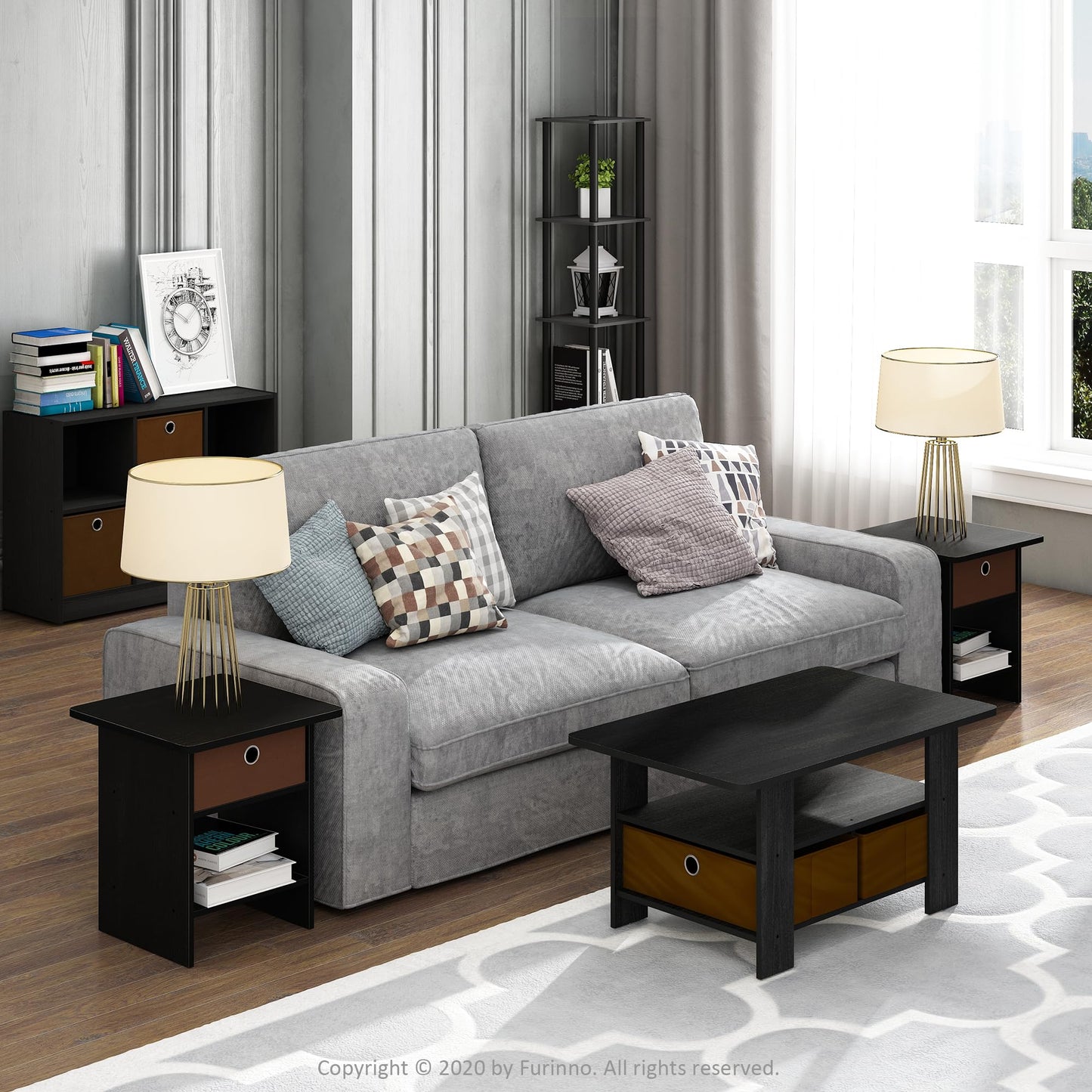 Furinno Dario End Table/ Night Stand Storage Shelf with Bin Drawer, Americano/Medium Brown