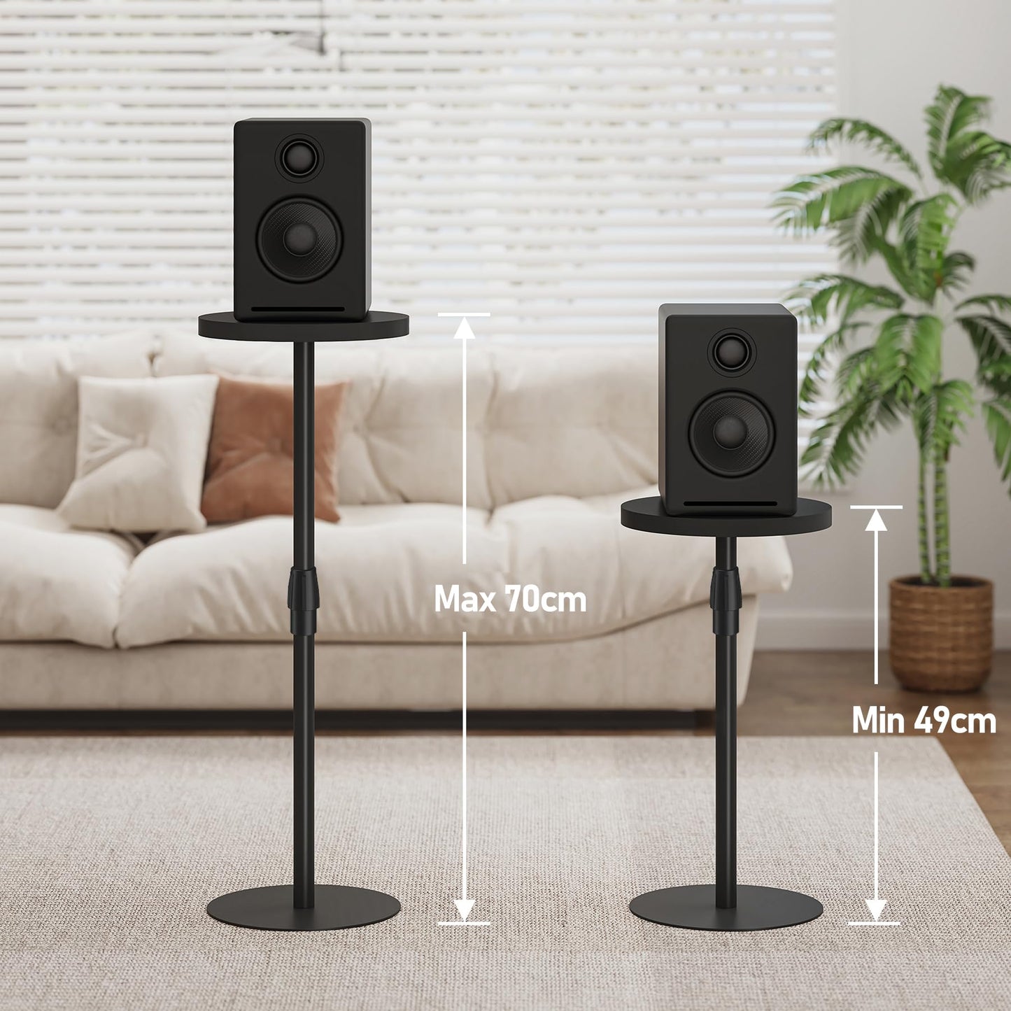 TUTOTAK Tall Round Side Table, Adjustable height, Small End Table, Set of 2, Drink Table, Pedestal Side Table, livingroom, Black TB01BK0962EU
