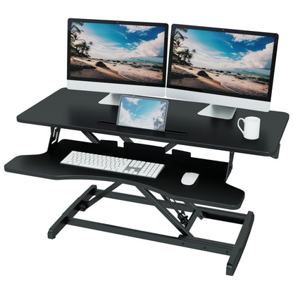Lubvlook Standing Desk Converter, 37.4"/95cm Wide Height Adjustable Sit Stand Desk Riser for Dual Monitors with Keyboard Tray, Black