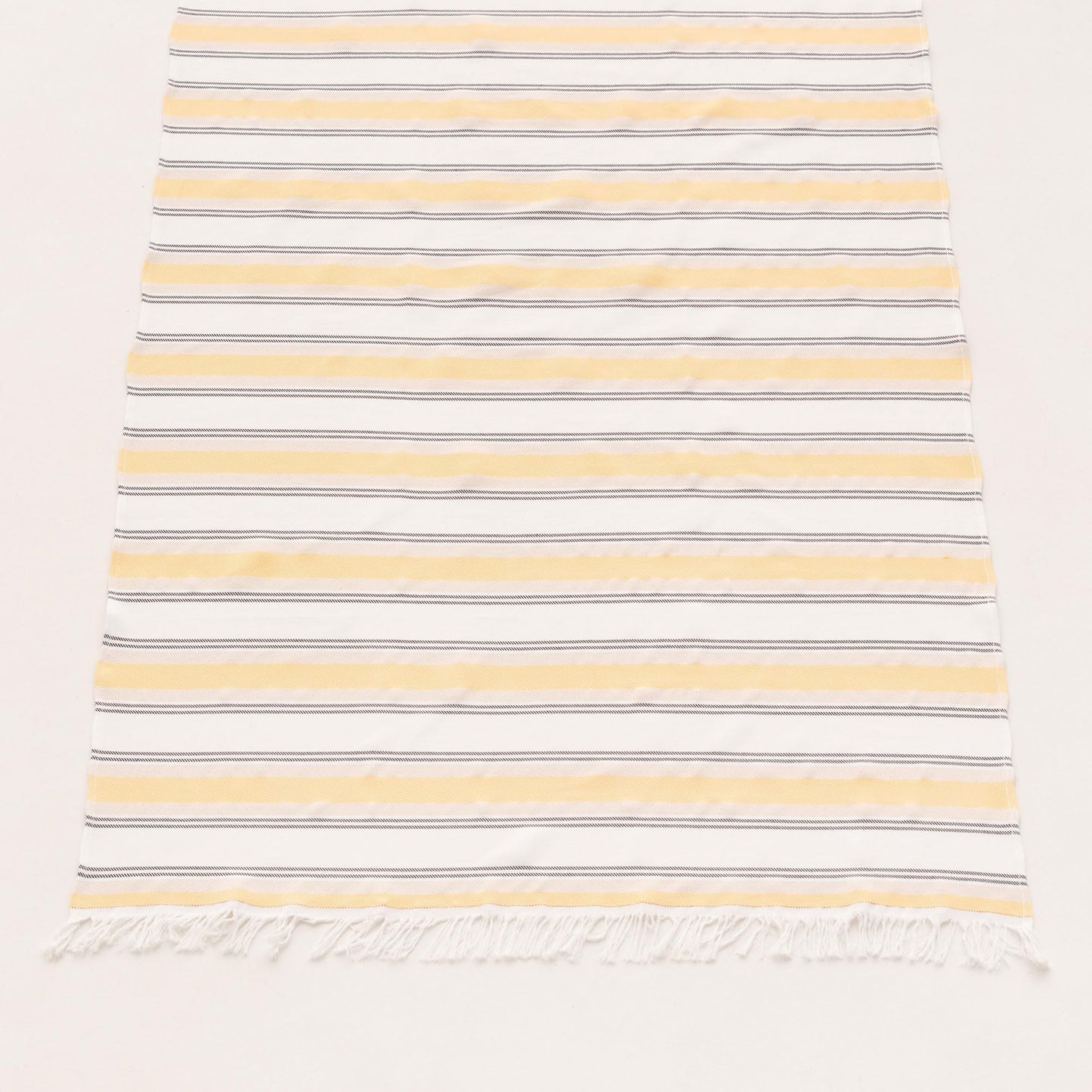 GAMUSI Rectangular Beach Towel - Bath Fouta - Tinted Yarn Embossed Fabric with Fringes - Yellow/White