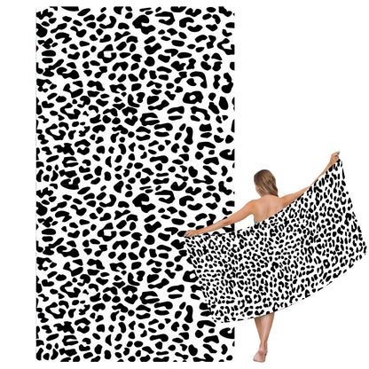 Large Quick Dry Microfibre Beach Bath Towel for Adult,Black White Leopard Print Sand Free Beach Towel with Bag,Lightweight Gym Yoga Sports
