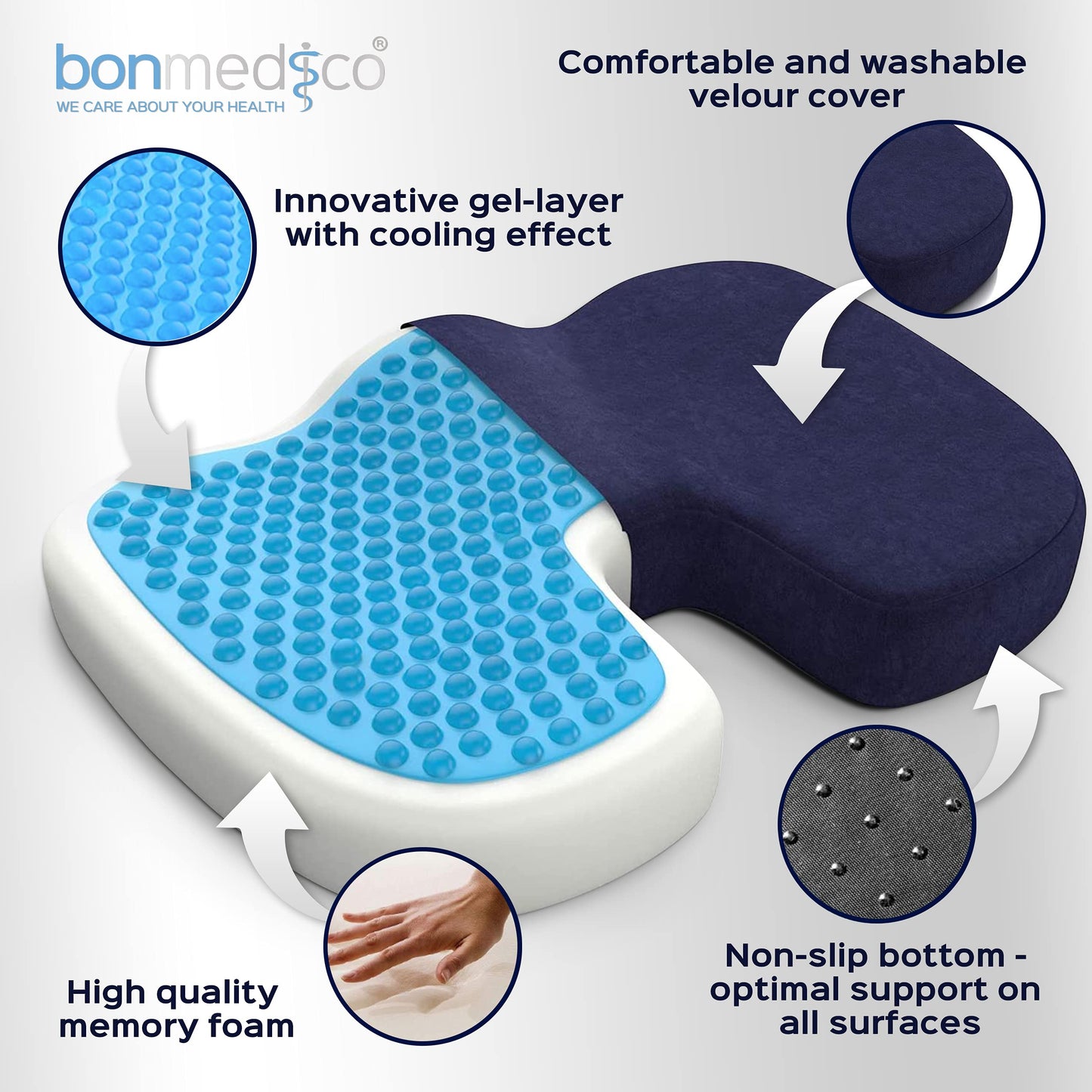 Gel Seat Cushions for Pressure Relief – Non-Slip Memory Foam Coccyx Cushion for Tailbone Pain Relief, Orthopaedic Seat Cushion for Office Chair & Car