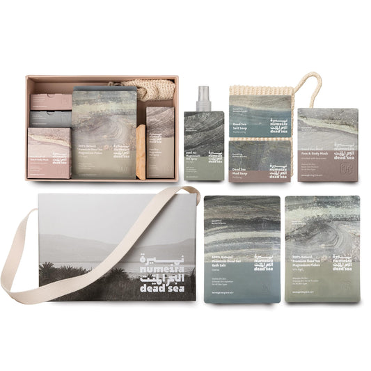 Geschenkset Totes Meer ? Spa-Korb mit Badesalz aus dem Toten Meer, Magnesium?l, Magnesiumbadeflocken, Salzseife, Mud-Seife, Schlammmaske, Luffa &