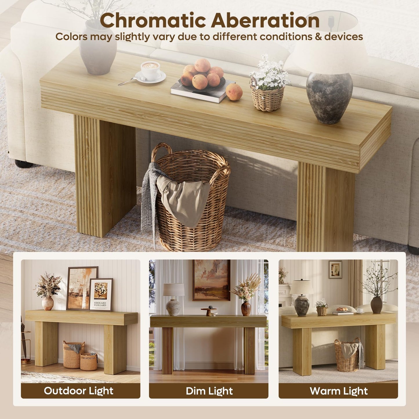 Bestier 63” Console Table, Wood Entryway Table for Living Room Hallway, Oak