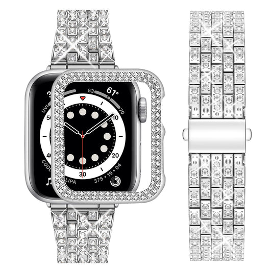 wutwuk Compatible Bling Apple Watch Straps 40mm with Bling Case, Silver Sparkling Metal Woman iWatch Straps, Bling Strap Diamond Rhinestone Wristband