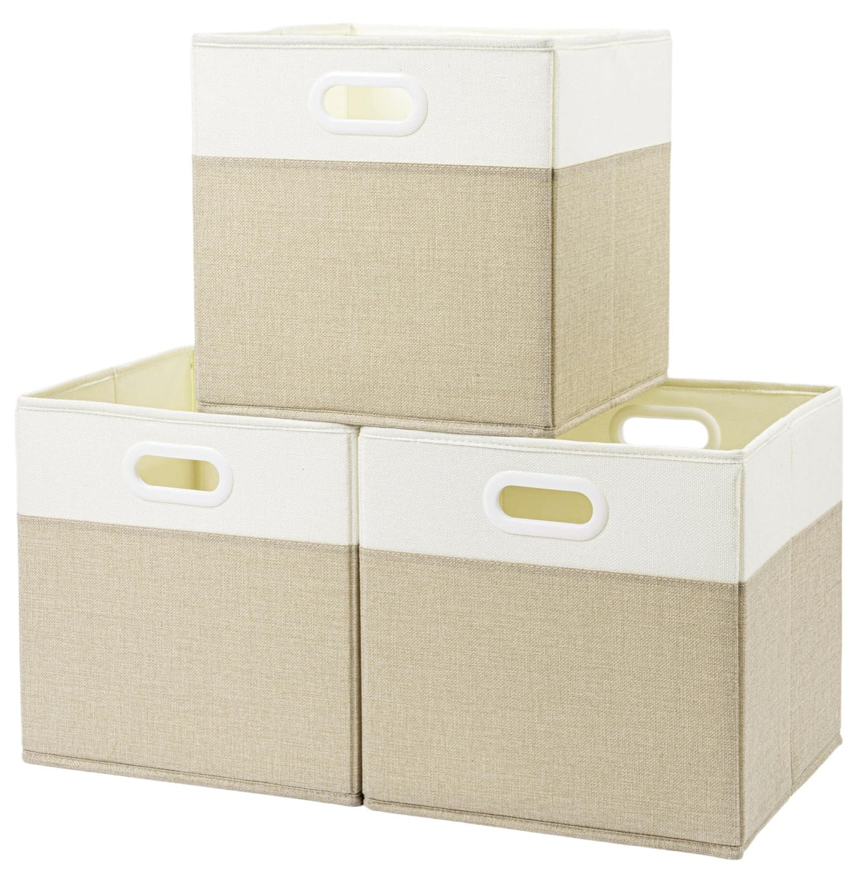 SOCOHOME Fabric Storage Boxes,33x33x33cm Storage Cube, Foldable Storage Baskets for Shelf Nursery ClosetLight Khaki/Cream White, 3 Pack