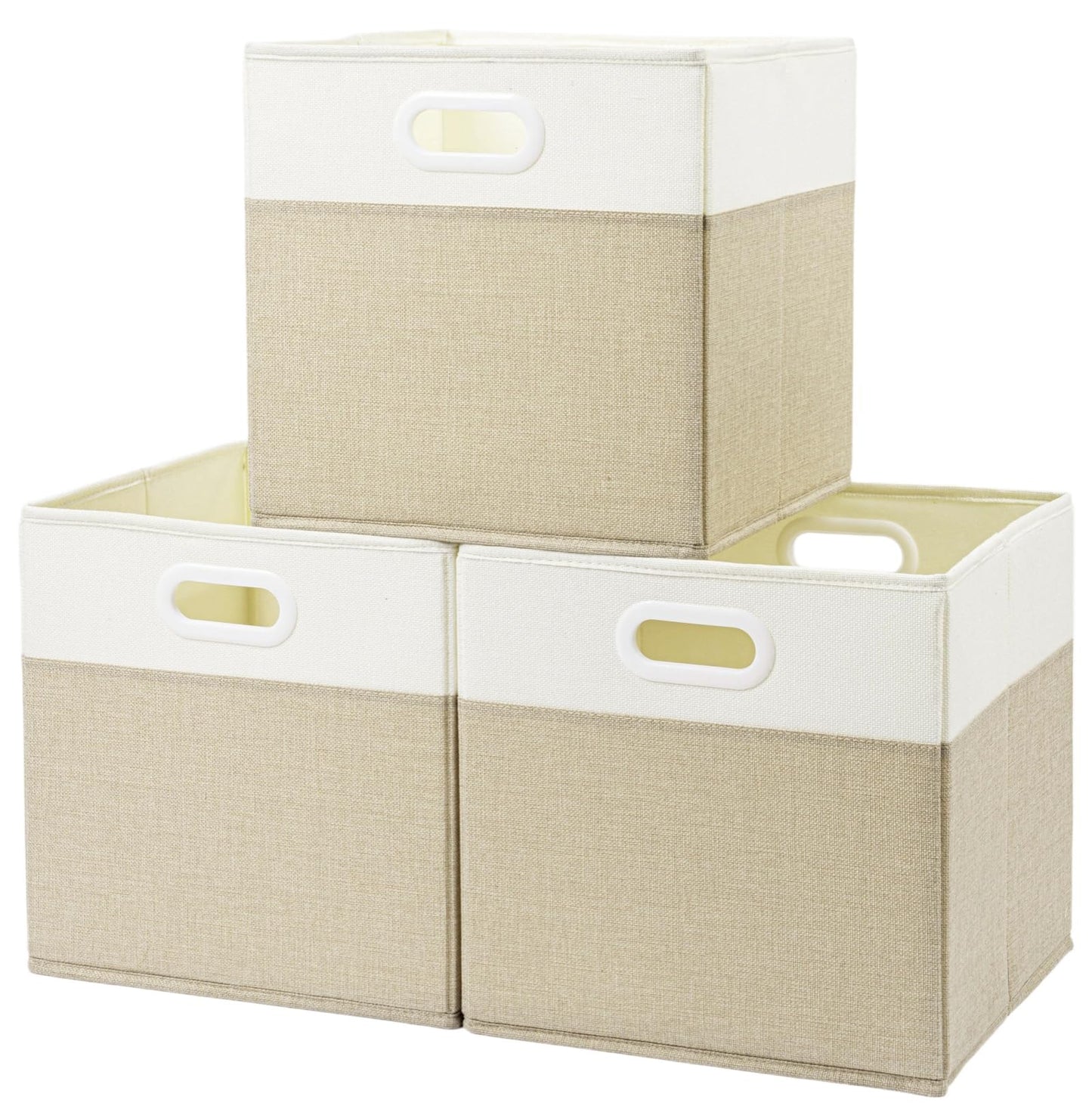 SOCOHOME Fabric Storage Boxes,33x38x33cm Storage Cube, Foldable Storage Baskets for Shelf Nursery Closet(Light Khaki/Cream White, 3 Pack)