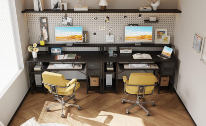Xyphren Computer Desk with Drawers, Office Desk with Keyboard Tray with Power Outlet & Monitor Stand