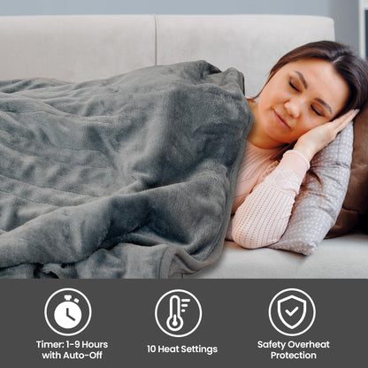 Schallen Grey Soft Heated Warm Throw Over Blanket with Timer and 10 Heat Settings 120x160cm