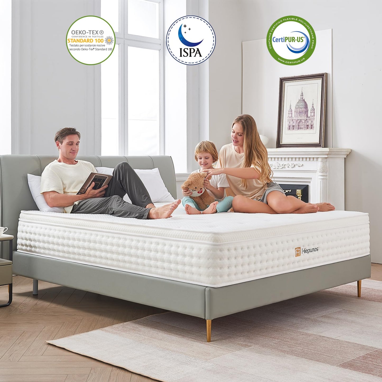 Hiepunos King Size Mattress,10.2 INCH Hybrid Memory Foam and Individually Pocket Spring,5FT King Mattress Medium Firm,Ergonomic Pressure