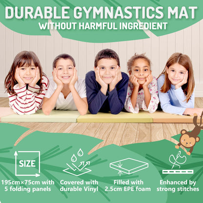 PhysKcal 5-Panel Folding Gymnastics Tumbling Mat with Carrying Handles, Thick Exercise Mat, Foldable Tumbling Mat for Kids, Padding for MMA,