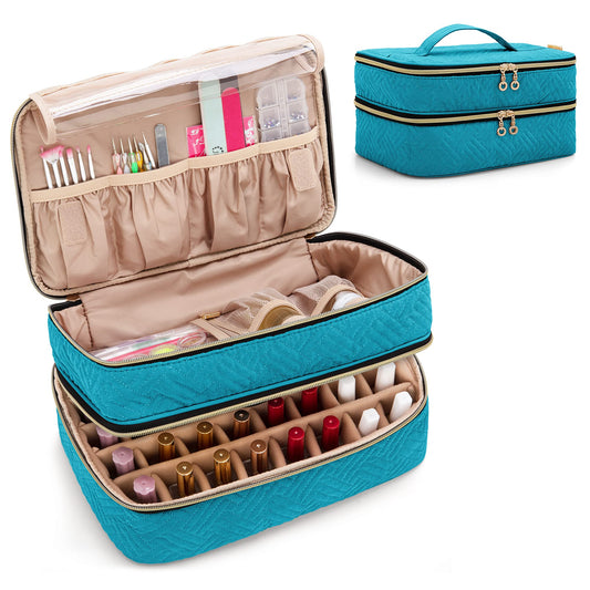 BAFASO Double Layer Nail Polish Organiser Holds 40 Bottles (15ml - 0.5 fl.oz), Nail Polish Case with Manicure Tools Storage Sections (Bag Only), Teal