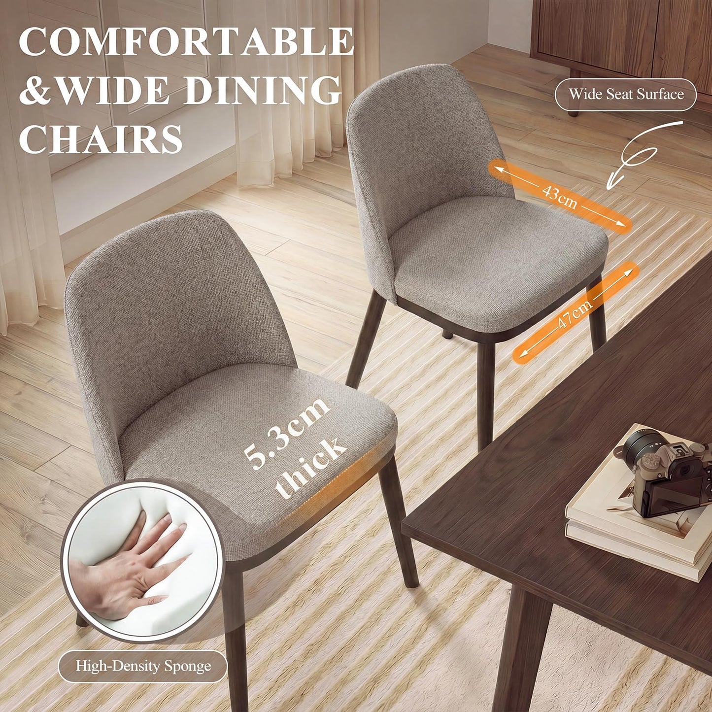 MALOL Thick Wood-base Dining Chairs Set of 6, Upholstered Kitchen Chairs with Solid Wood Legs and Thick Seat Cushion