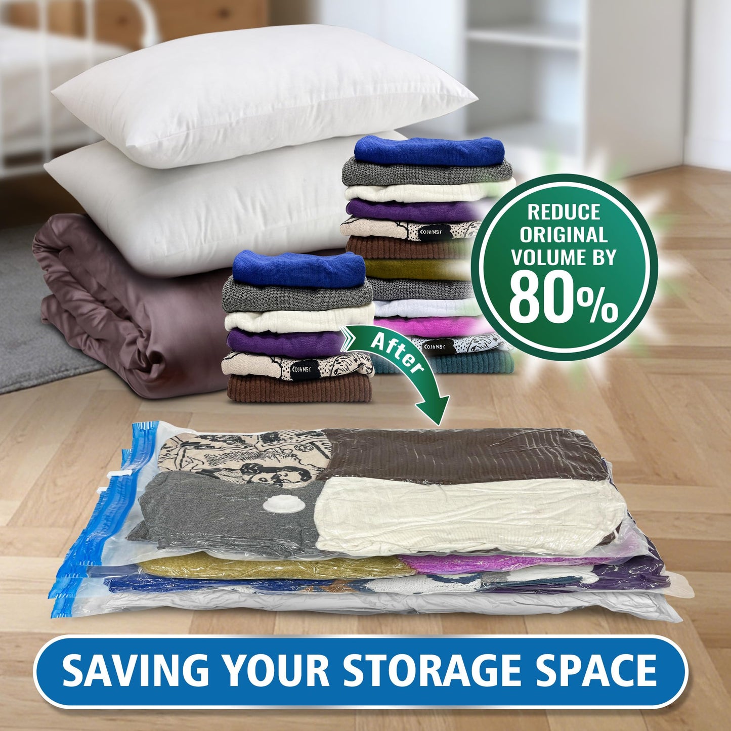 Oumaru Vacuum Storage Bags for Clothes, Vacuum Bags, Space Saver Bags for Clothes, Duvets and Pillows, Hand Pump Included, Pack of 10, Jumbo Size
