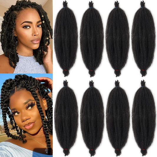 Xtrend 8-Pack Afro Twist Hair - Pre-Separated Spring Twist Extension, 12 Inch Length, Faux Locs, Natural Black Marley, Synthetic, 8 Strands/Pack,