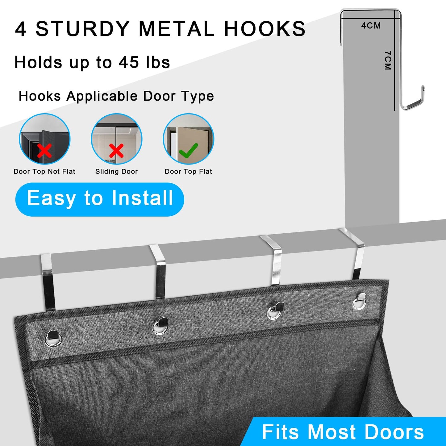 bssmmai Over Door Shoe Storage, Hanging Shoe Storage, Door Shoe Rack with 8 Deep Pockets, Overdoor Shoe Storage Organiser with 4 sturdy metal hooks