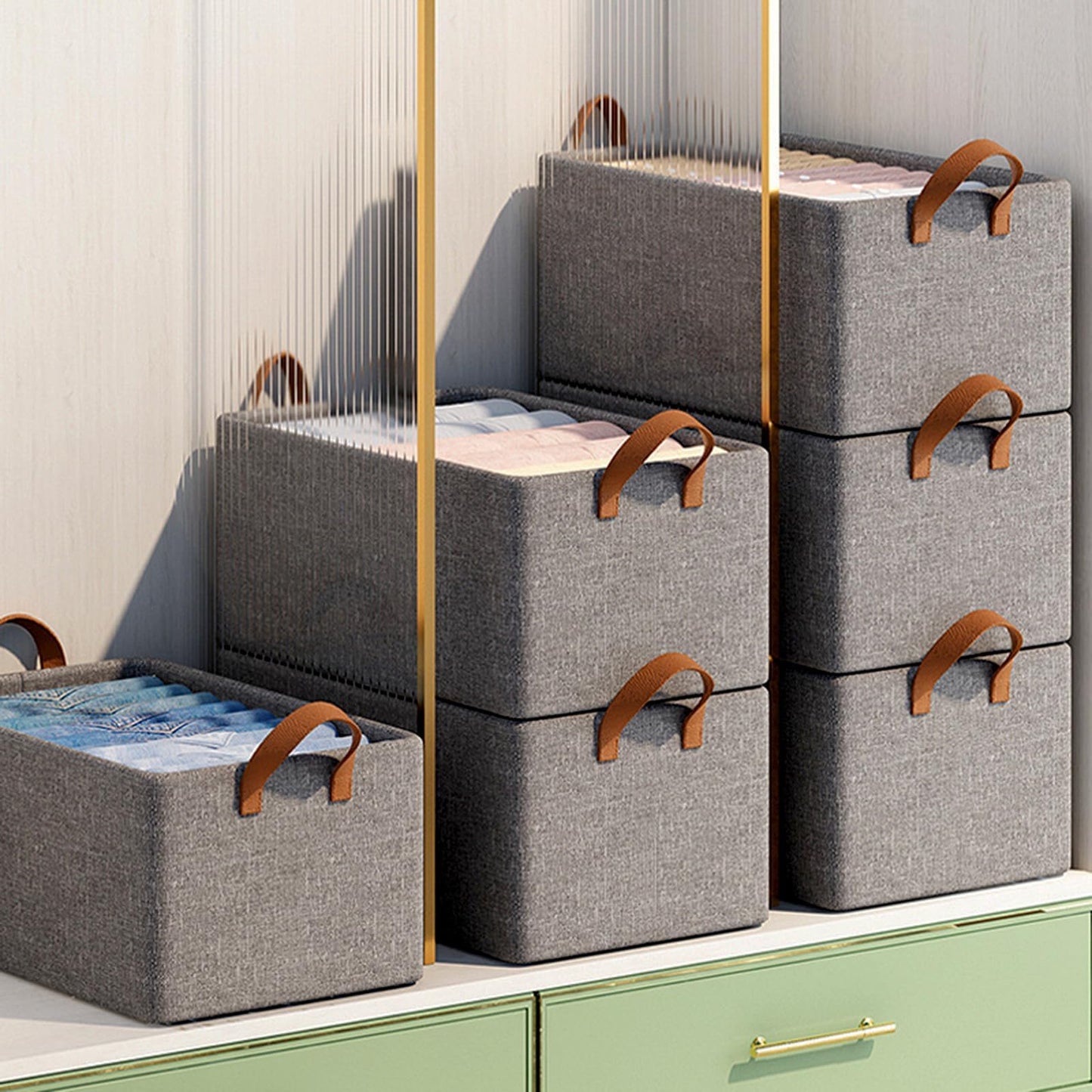Bigingjia Wardrobe Storage Organiser Set 3,Large Fabric storage baskets with Handles, Collapsible Storage Bins for Organizing Clothes, Toys, Towels