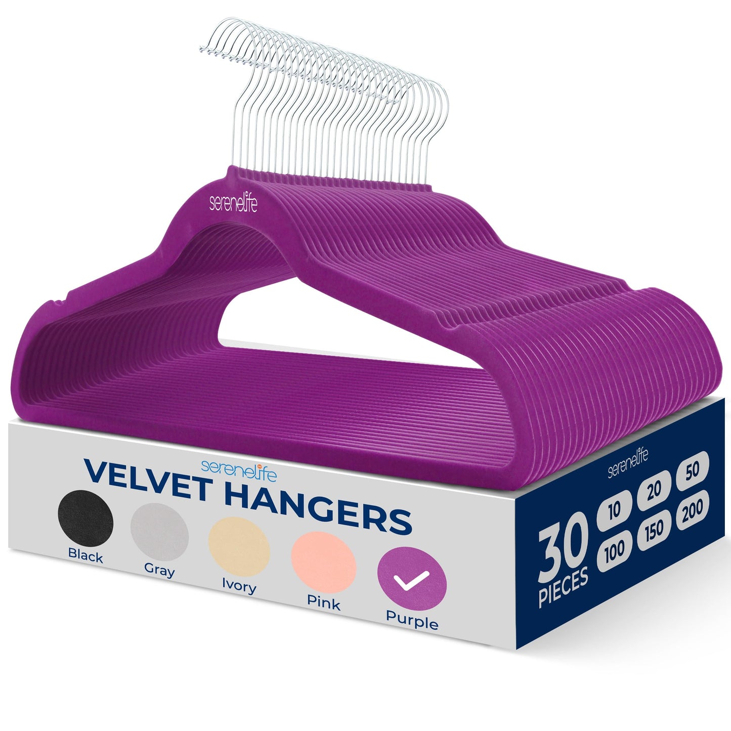 SereneLife Velvet Hangers, Purple, 30-Pack - Non-Slip Adult Coat Hangers