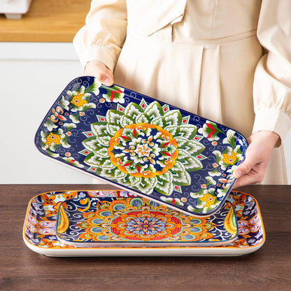 vancasso SIMI02 Serving Platter, 16/14/12 in Large Porcelain Serving Dishes, 3-Piece Rectangle Serving Plates, Easy-Clean Sushi Platters for Party,