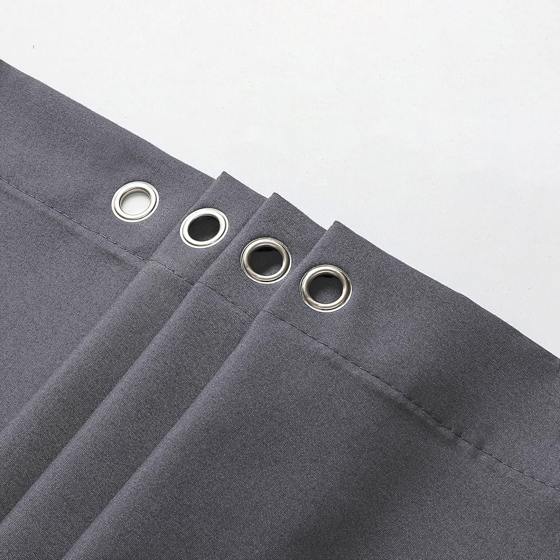 HOMTRYLIC Dark Grey Shower Curtain W200 x L220cm Plain Fabric Shower Curtain for Bathroom Water Repellent Extra Long Bath Shower Curtain Set with 12
