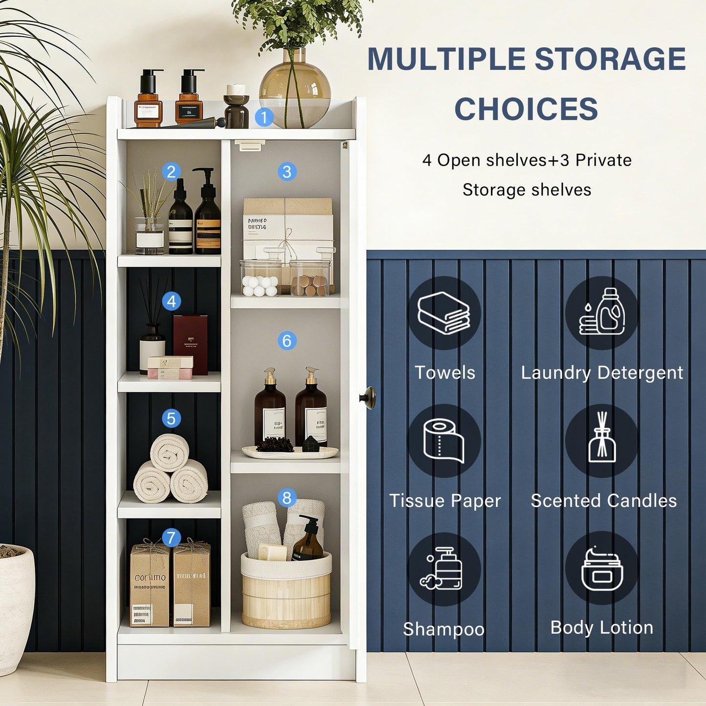 Feonase Bathroom Storage Cabinet with 4 Open Storage Unit, Slim Bathroom Storage Unit with Adjustable Shelf